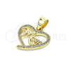 Dije Elegante 05.102.0023 Oro Laminado, Diseño de Mama y Corazón, con Blanca Micro Pave, Pulido, Tono Dorado