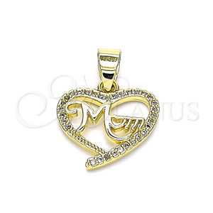 Dije Elegante 05.102.0023 Oro Laminado, Diseño de Mama y Corazón, con Blanca Micro Pave, Pulido, Tono Dorado