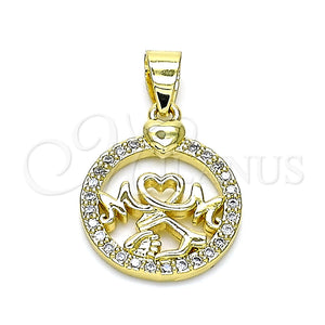 Dije Elegante 05.102.0025 Oro Laminado, Diseño de Mama y Corazón, con Blanca Micro Pave, Pulido, Tono Dorado