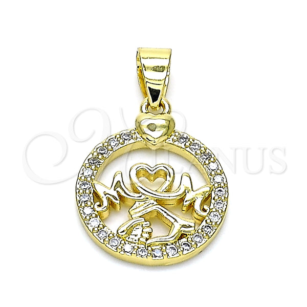 Dije Elegante 05.102.0025 Oro Laminado, Diseño de Mama y Corazón, con Blanca Micro Pave, Pulido, Tono Dorado