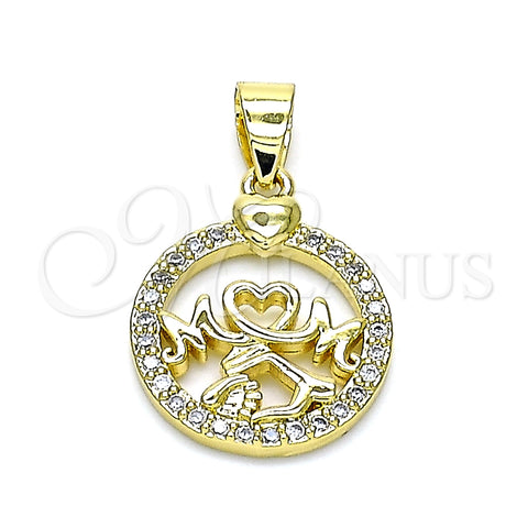 Dije Elegante 05.102.0025 Oro Laminado, Diseño de Mama y Corazón, con Blanca Micro Pave, Pulido, Tono Dorado
