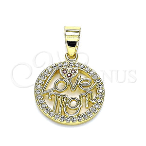Dije Elegante 05.102.0026 Oro Laminado, Diseño de Mama y Amor, con Blanca and Rubi Micro Pave, Pulido, Tono Dorado