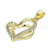 Dije Elegante 05.102.0032 Oro Laminado, Diseño de Mama y Corazón, con Blanca Micro Pave, Pulido, Tono Dorado