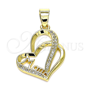 Dije Elegante 05.102.0032 Oro Laminado, Diseño de Mama y Corazón, con Blanca Micro Pave, Pulido, Tono Dorado