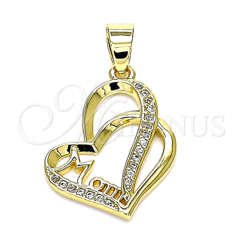 Dije Elegante 05.102.0032 Oro Laminado, Diseño de Mama y Corazón, con Blanca Micro Pave, Pulido, Tono Dorado