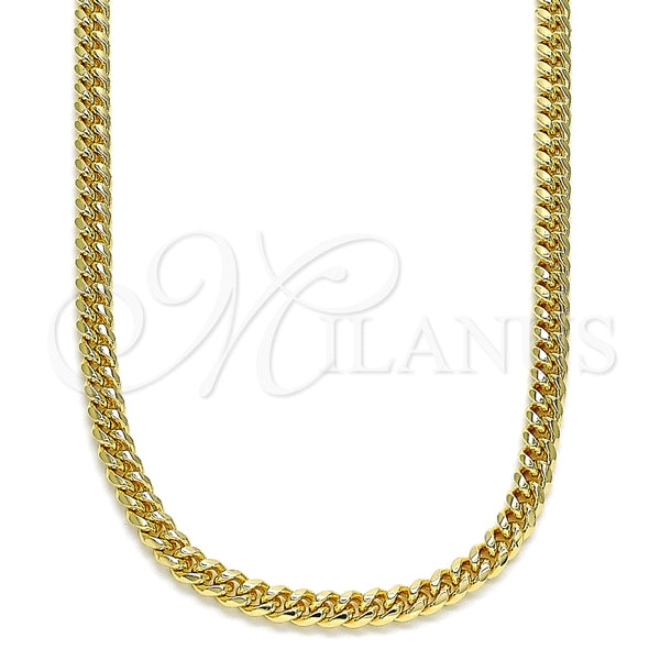 Gargantilla Basica 04.63.1413.24 Oro Laminado, Diseño de Miami Cubana, Pulido, Tono Dorado (100 Gauge, Thickness, 24 Inches Length)
