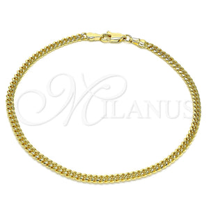 Tobillera Básica 04.63.1413.10 Oro Laminado, Diseño de Miami Cubana, Pulido, Tono Dorado (Calibre 100, Grosor 03.6 MM, 10 Pulgadas de Largo)