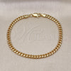 Pulsera Básica 04.63.1413.07 Oro Laminado, Diseño de Miami Cubana, Pulido, Tono Dorado (100 Gauge, 04 MM Thickness, 8 Inches Length)