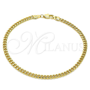 Tobillera Básica 5.223.013.10 Oro Laminado, Diseño de Miami Cubana, Pulido, Tono Dorado (Calibre 120, Grosor 04.3 MM, 10 Pulgadas de Largo)