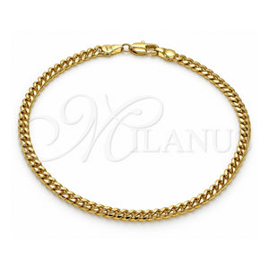 Tobillera Básica 5.223.013.10 Oro Laminado, Diseño de Miami Cubana, Pulido, Tono Dorado (Calibre 120, Grosor 04.3 MM, 10 Pulgadas de Largo)