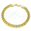 Tobillera Básica 04.63.0130.1.10 Oro Laminado, Diseño de Miami Cubana, Pulido, Tono Dorado (250 Gauge, 09 MM Thickness, 10 Inches Length)