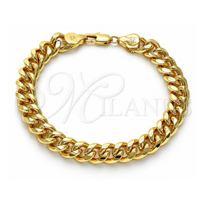 Tobillera Básica 04.63.1414.10 Oro Laminado, Diseño de Miami Cubana, Pulido, Tono Dorado (Calibre 300, Grosor 11 MM, 10 Pulgadas de Largo)