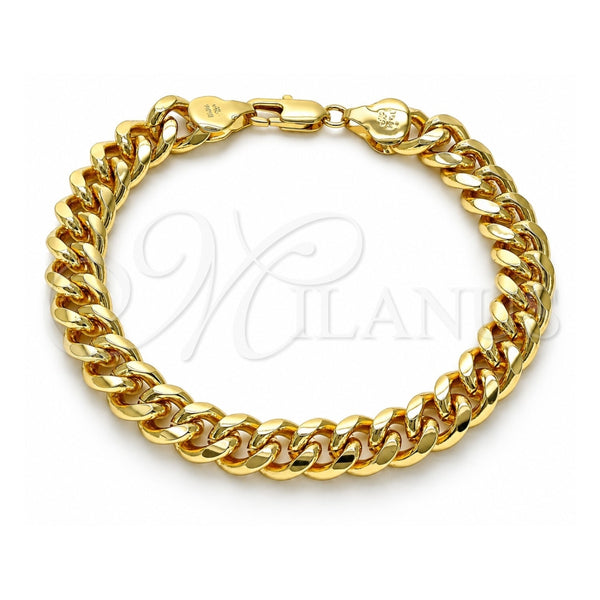 Tobillera Básica 04.63.1414.10 Oro Laminado, Diseño de Miami Cubana, Pulido, Tono Dorado (Calibre 300, Grosor 11 MM, 10 Pulgadas de Largo)