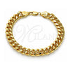 Tobillera Básica 04.63.1414.10 Oro Laminado, Diseño de Miami Cubana, Pulido, Tono Dorado (Calibre 300, Grosor 11 MM, 10 Pulgadas de Largo)