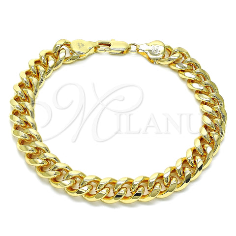 Tobillera Básica 04.63.1414.10 Oro Laminado, Diseño de Miami Cubana, Pulido, Tono Dorado (300 Gauge, 11 MM Thickness, 10 Inches Length)