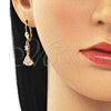 Arete Largo 02.213.0316 Oro Laminado, Diseño de Baguette, con Blanca Zirconia Cubica and Blanca Micro Pave, Pulido, Tono Dorado
