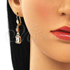 Arete Largo 02.213.0317 Oro Laminado, Diseño de Corazón, con Blanca Zirconia Cubica and Blanca Micro Pave, Pulido, Tono Dorado