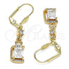 Arete Largo 02.213.0317 Oro Laminado, Diseño de Corazón, con Blanca Zirconia Cubica and Blanca Micro Pave, Pulido, Tono Dorado