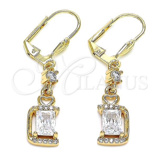 Arete Largo 02.213.0317 Oro Laminado, Diseño de Corazón, con Blanca Zirconia Cubica and Blanca Micro Pave, Pulido, Tono Dorado