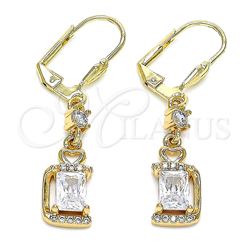 Arete Largo 02.213.0317 Oro Laminado, Diseño de Corazón, con Blanca Zirconia Cubica and Blanca Micro Pave, Pulido, Tono Dorado