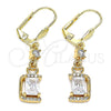 Arete Largo 02.213.0317 Oro Laminado, Diseño de Corazón, con Blanca Zirconia Cubica and Blanca Micro Pave, Pulido, Tono Dorado