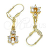 Arete Largo 02.213.0318 Oro Laminado, Diseño de Gota y Flor, con Blanca Zirconia Cubica, Pulido, Tono Dorado