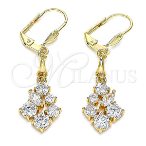 Arete Largo 02.213.0327 Oro Laminado, con Blanca Zirconia Cubica, Pulido, Tono Dorado