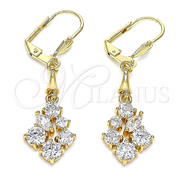 Arete Largo 02.213.0327 Oro Laminado, con Blanca Zirconia Cubica, Pulido, Tono Dorado