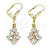Arete Largo 02.213.0327 Oro Laminado, con Blanca Zirconia Cubica, Pulido, Tono Dorado