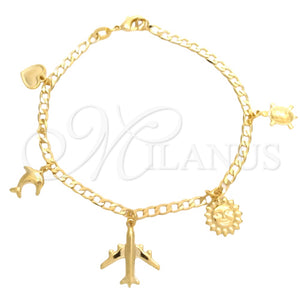 Pulsera de Dije 03.58.0062.07 Oro Laminado, Diseño de Tortuga y Sol, Pulido, Tono Dorado (0.80 Gauge, 03 MM Thickness, 7 Inches Length)
