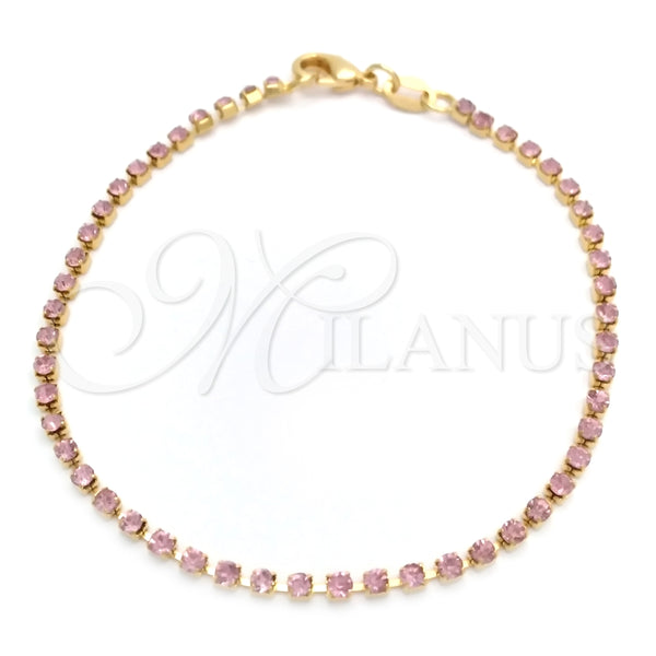 Pulsera Tennis 03.58.0065.3.07 Oro Laminado, con Rosado Zirconia Cubica, Pulido, Tono Dorado (02 MM Thickness, 7 Inches Length)