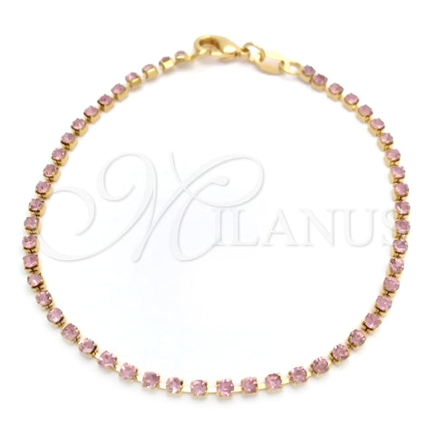 Pulsera Tennis 03.58.0065.3.07 Oro Laminado, con Rosado Zirconia Cubica, Pulido, Tono Dorado (02 MM Thickness, 7 Inches Length)