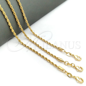 Gargantilla Basica 04.58.0024.22 Oro Laminado, Diseño de Rope, Pulido, Tono Dorado (02 MM Thickness, 22 Inches Length)