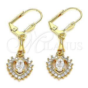 Arete Largo 02.213.0336 Oro Laminado, Diseño de Corazón, con Blanca Zirconia Cubica, Pulido, Tono Dorado