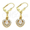 Arete Largo 02.213.0336 Oro Laminado, Diseño de Corazón, con Blanca Zirconia Cubica, Pulido, Tono Dorado
