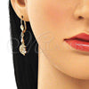 Arete Largo 02.213.0346 Oro Laminado, Diseño de Delfín, con Blanca Zirconia Cubica and Blanca Micro Pave, Pulido, Tono Dorado