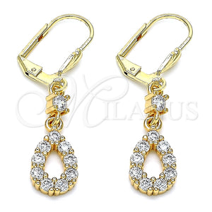 Arete Largo 02.213.0347 Oro Laminado, Diseño de Gota, con Blanca Zirconia Cubica, Pulido, Tono Dorado