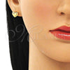 Arete Dormilona 02.213.0348 Oro Laminado, Diseño de Corazón y Amor, con Blanca Micro Pave, Pulido, Tono Dorado