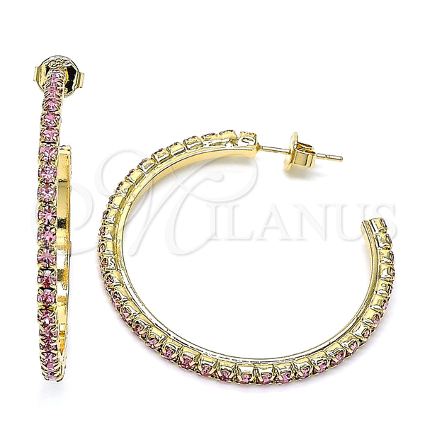 Arete Dormilona 02.122.0118.3.35 Oro Laminado, con Rosado Cristal, Pulido, Tono Dorado