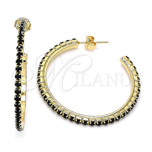 Arete Dormilona 02.122.0118.4.35 Oro Laminado, con Negro Cristal, Pulido, Tono Dorado