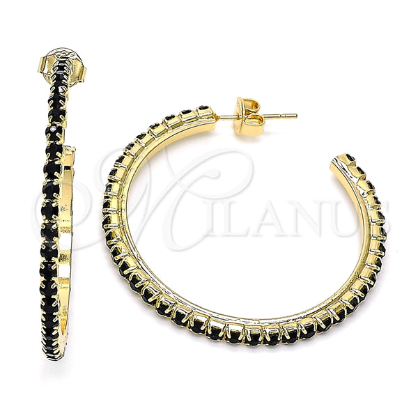 Arete Dormilona 02.122.0118.4.35 Oro Laminado, con Negro Cristal, Pulido, Tono Dorado