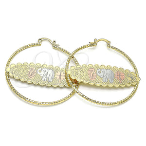 Argolla Grande 02.380.0091.50 Oro Laminado, Diseño de Elefante y Búho, Diamantado, Tres Tonos
