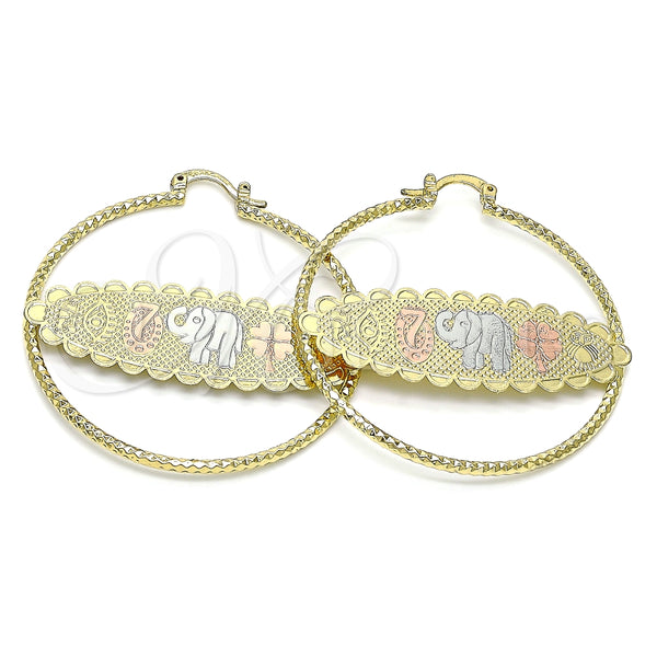 Argolla Grande 02.380.0091.50 Oro Laminado, Diseño de Elefante y Búho, Diamantado, Tres Tonos