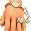 Collar, Pulsera, Dije y Anillo 06.380.0003 Oro Laminado, Diseño de Besos y Abrazos y Amor, con Blanca Cristal, Esmaltado Blanco, Tono Dorado