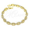 Pulsera Elegante 03.283.0033.08 Oro Laminado, Diseño de Puff Mariner, con Micro Pave Blanca, Pulido, Tono Dorado (Grosor 07 MM, 8 Pulgadas de Largo)