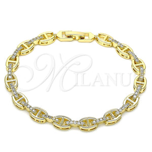 Pulsera Elegante 03.283.0033.08 Oro Laminado, Diseño de Puff Mariner, con Micro Pave Blanca, Pulido, Tono Dorado (Grosor 07 MM, 8 Pulgadas de Largo)