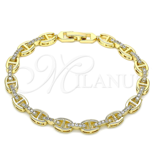 Pulsera Elegante 03.283.0033.08 Oro Laminado, Diseño de Puff Mariner, con Micro Pave Blanca, Pulido, Tono Dorado (Grosor 07 MM, 8 Pulgadas de Largo)