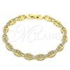 Pulsera Elegante 03.283.0033.08 Oro Laminado, Diseño de Puff Mariner, con Micro Pave Blanca, Pulido, Tono Dorado (Grosor 07 MM, 8 Pulgadas de Largo)