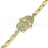 Pulsera Elegante 03.283.0034.07 Oro Laminado, Diseño de Judaica y Mano de Dios, con Micro Pave Blanca, Pulido, Tono Dorado (Grosor 04 MM, 7 Pulgadas de Largo)