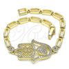 Pulsera Elegante 03.283.0034.07 Oro Laminado, Diseño de Judaica y Mano de Dios, con Micro Pave Blanca, Pulido, Tono Dorado (Grosor 04 MM, 7 Pulgadas de Largo)
